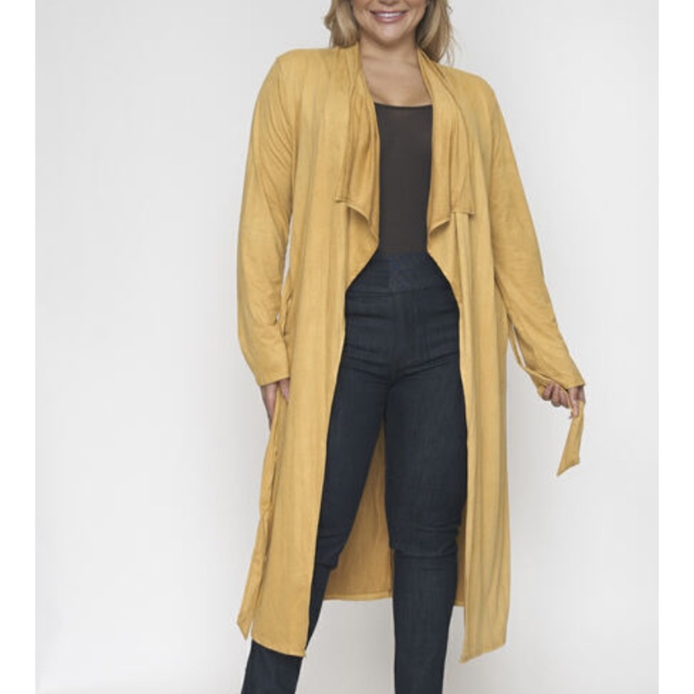 ❤️LAST NEW 1X Mustard Faux Suede Duster Cardigan - Picture 3 of 6